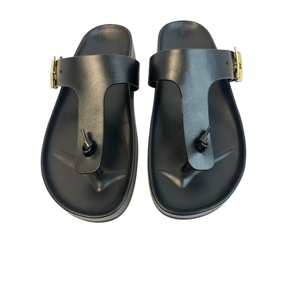 Tory Burch Mellow T-Strap Thong Sandal Size 7.5M Leather Black Slip On Open Toe - Picture 4 of 11